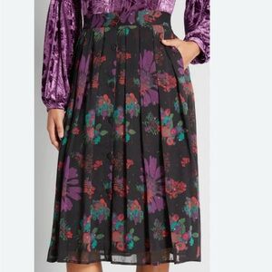Modcloth Meow Bouquet Cat Novelty Pleated Midi Skirt Women’s 12 Whimsical